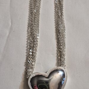 Silver Heart Pendant Multi-Chain Necklace - Women Jewelry